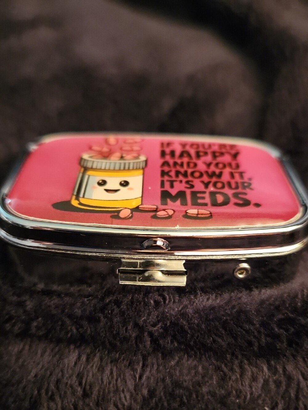 NEW - Pill Case, Pill Container with Mirror - 'If You're Happy...' - Picture 3 of 7